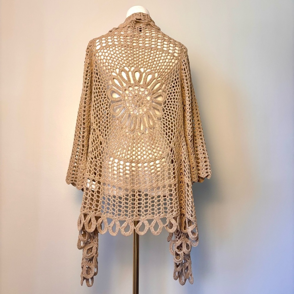 Roamans Crochet Lace Starburst Cardigan 3/4 Bell Sleeve Sz 12 - Picture 7 of 12